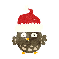 retro cartoon owl wearing christmas hat