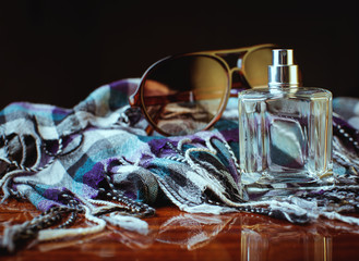 Men's Accessories. Jeans, perfume and scarf