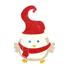 retro cartoon owl wearing christmas hat