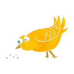 retro cartoon bird pecking seeds