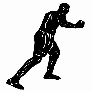 Silhouette of a boxer,grunge vector draw
