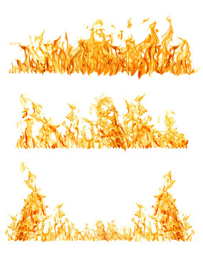 set of three orange flame strips on white