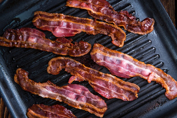 Skillet with fried Bacon