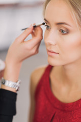 girl, professional make-up applied in the studio, paint eyes, close-up