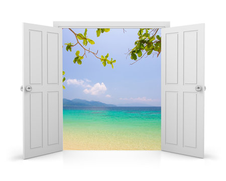 3d white double door on white background