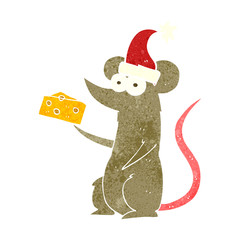 retro cartoon christmas mouse with cheese