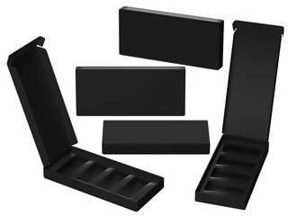 Black paper box with divider, clipping path included