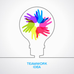 Teamwork concept with lightbulb and hands