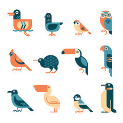 Minimal geometric birds icon set