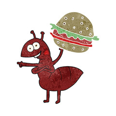 retro cartoon ant carrying food