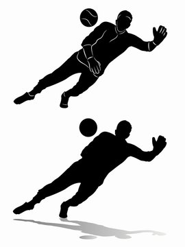Silhouette of soccer goalie, vector draw