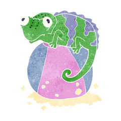 retro cartoon chameleon on ball