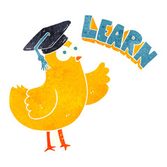 retro cartoon bird with learn text