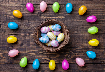 Easter eggs on a wooden background