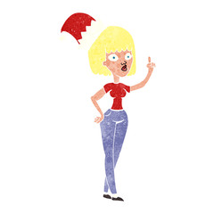 retro cartoon woman wearing christmas hat