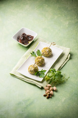 vegetarian meatballs with ricotta dried tomatoes and pistache