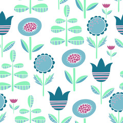 Beautiful Flowers set, Vector seamless pattern.