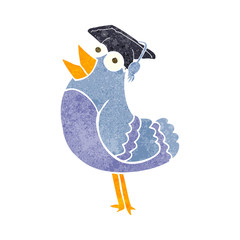 retro cartoon bird wearing graduation cap