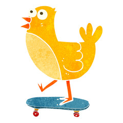 retro cartoon bird on skateboard