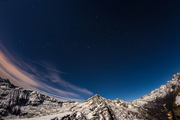 The starry sky above the Alps, 180 degree fisheye view