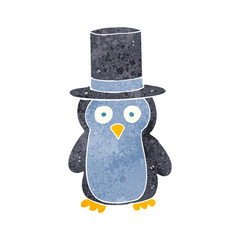 retro cartoon penguin wearing hat