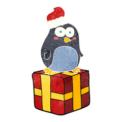 retro cartoon christmas penguin