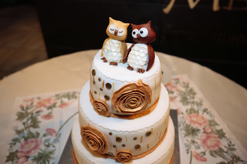 Obraz na płótnie Canvas wedding cake decorated with decorative owls