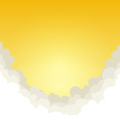 Abstract Yellow Background with Clouds, View of the Sun from the Clouds, Vector Illustration