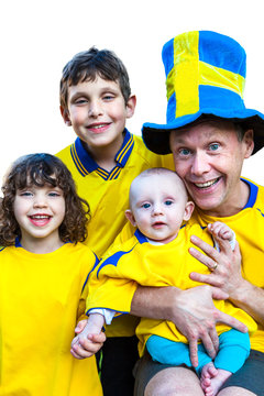 Family Portrait Of Fans In Team Shirts. Isolated.