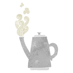 retro cartoon steaming coffee kettle