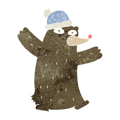 retro cartoon bear wearing hat