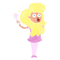 retro cartoon woman brushing hair