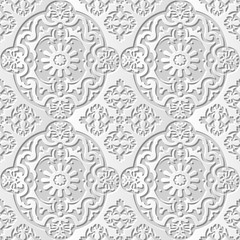 Vector damask seamless 3D paper art pattern background 100 Oval Kaleidoscope Flower
