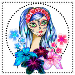 Hand drawn illustration Day of dead girl