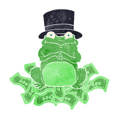 retro cartoon rich frog in top hat