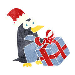 retro cartoon christmas penguin