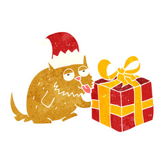 retro cartoon cat with present