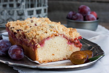 Fruitcake with plums, horizontal