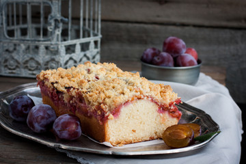 Fruitcake with plums, horizontal