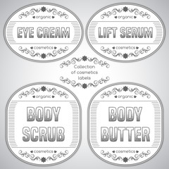 Collection of cosmetics labels
