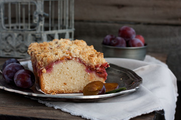 Fruitcake with plums, horizontal