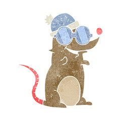 retro cartoon mouse wearing glasses and hat