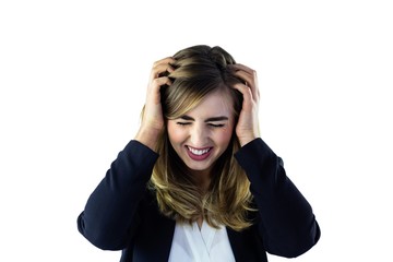 Woman touching her head