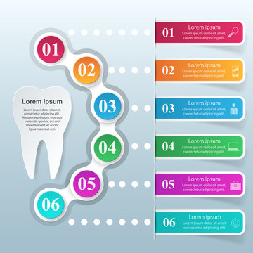 Infographic design on the grey background. Tooth icon.