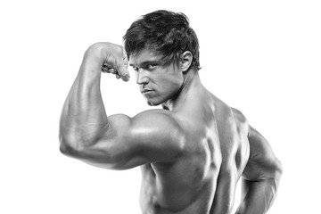 Strong Athletic Man Fitness Model posing back muscles, triceps,