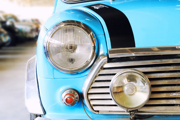 Close Up of Headlight Lamp Vintage Classic Car. (Vintage Effect Style)