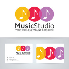 Music studio vector logo with business card template