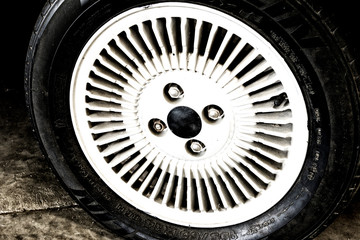 Close Up of Wheel Vintage Classic Car.