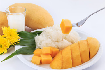 Thai Sweet Sticky Rice with Mango. Thai style tropical dessert,