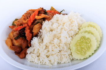 Thai food, Stir-fried chicken with cashew nuts, Cashew nut fried with chicken and sweet.